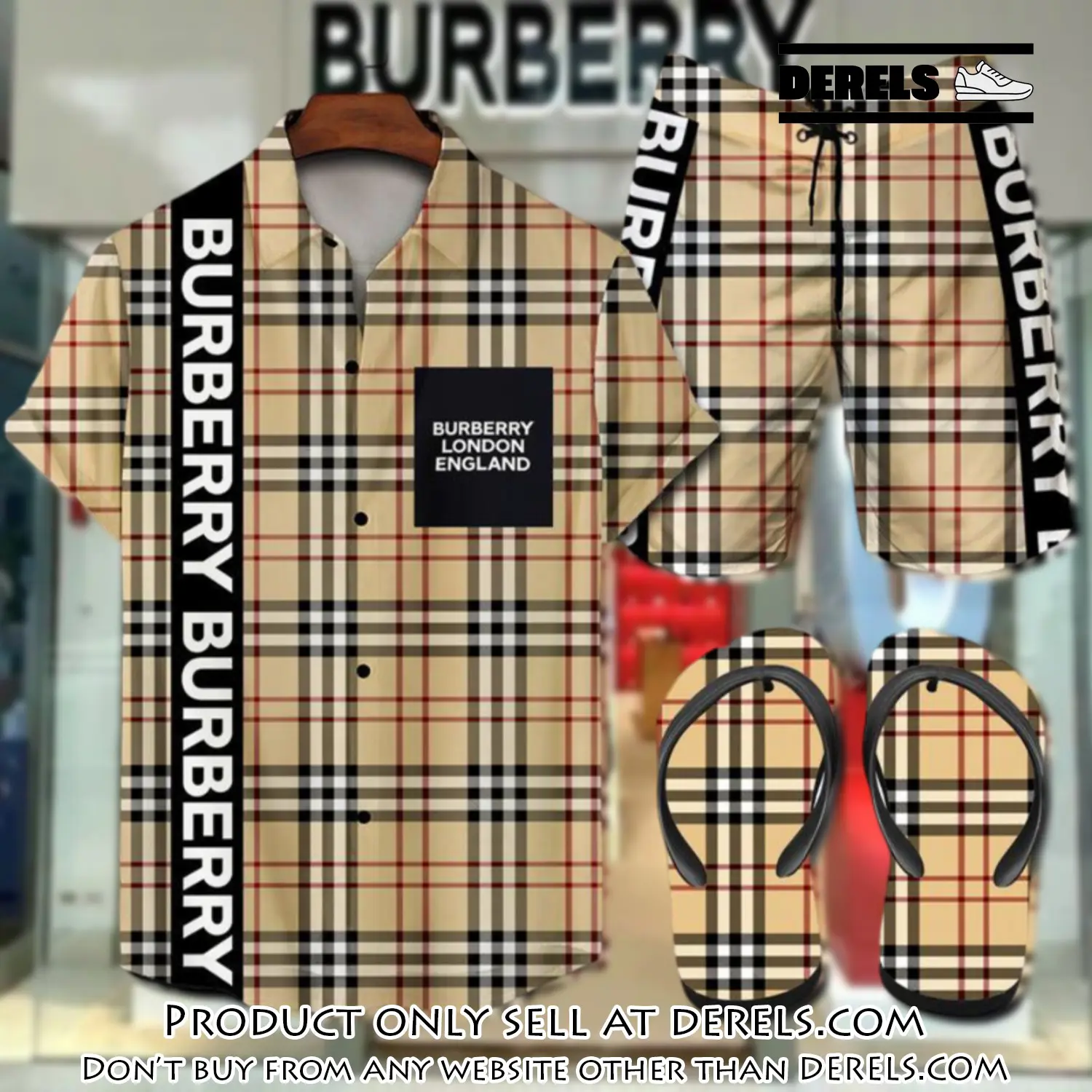 Burberry flip flops and combo hawaii shirt shorts luxury brand summer outfit hsf212 dr2516893